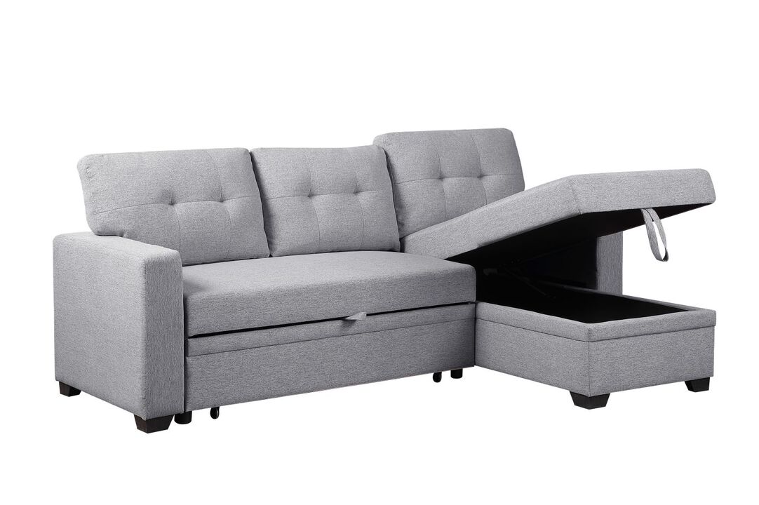 Upholstered Pull out Sectional Sofa with Chaise For Living Room