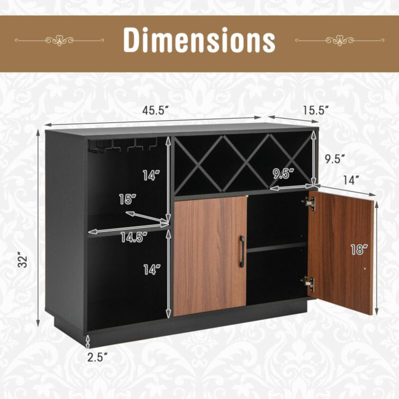 Hivvago Industrial Sideboard Cabinet with Removable Wine Rack and Glass Holder