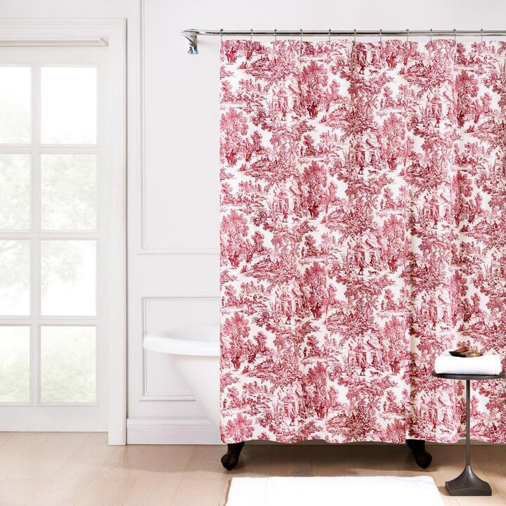 Ellis Curtain Victoria Park Toile Precise Patterned High Quality Water Proof Bathroom Shower Curtain - 70 x 72", Red