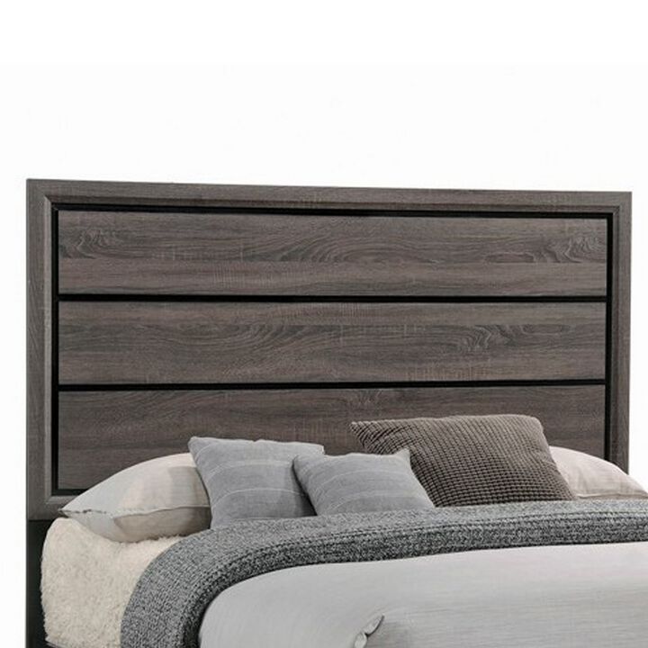 Transitional Queen Bed with Plank Panel Headboard and Low Footboard, Gray-Benzara