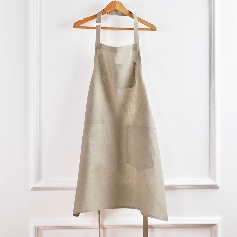 Solino Home 100% Pure Linen Bib Apron 33 x 30 Inch