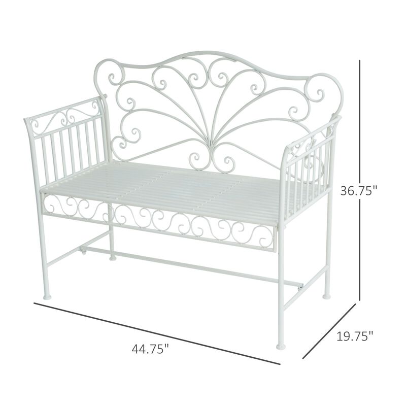 Vintage Garden Perch: 45" Cream White Cast Iron Patio Bench