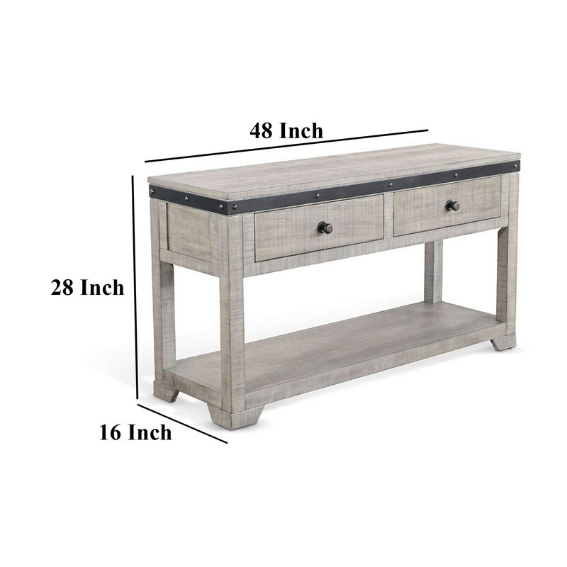 Nelly Sofa Table w Drawer, Shelf, 48 Inch, Black, Gray Mahogany Wood - Benzara
