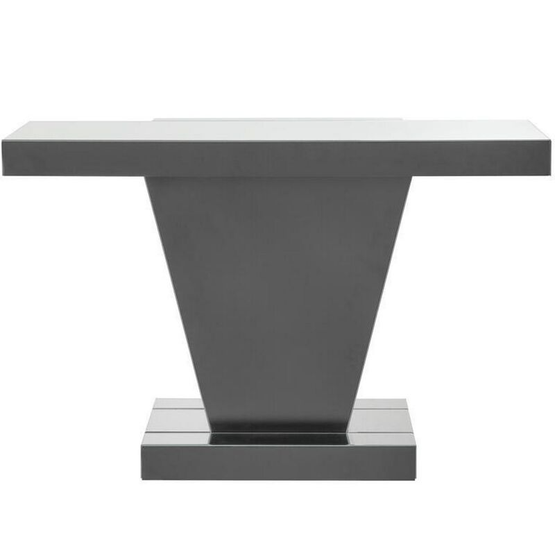 Wood and Mirror  Console Table with Faux Crystals Inlay, Clear-Benzara