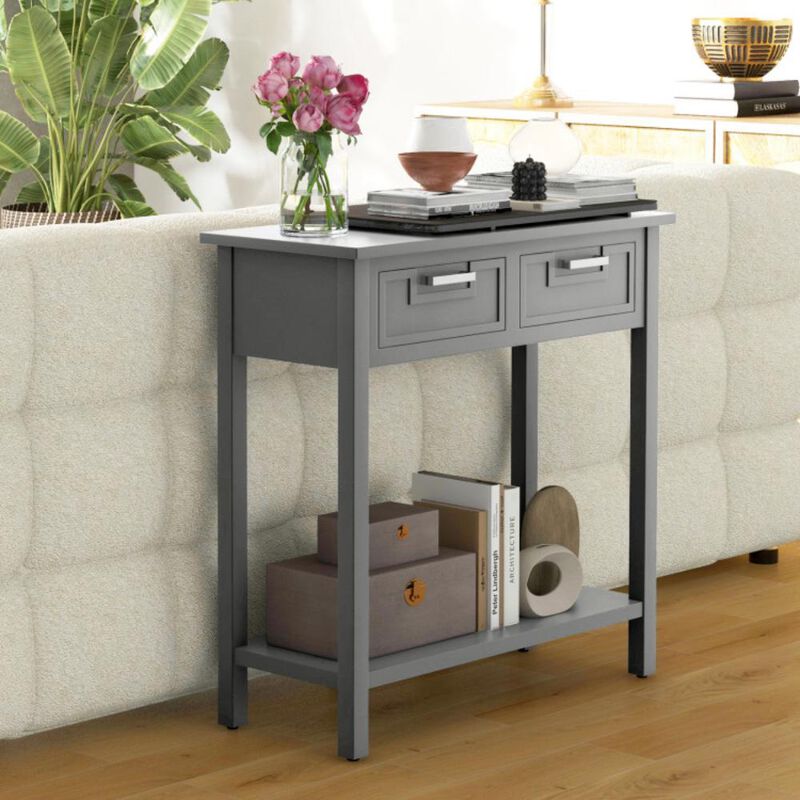 Hivvago Narrow Console Table with Drawers and Open Storage Shelf