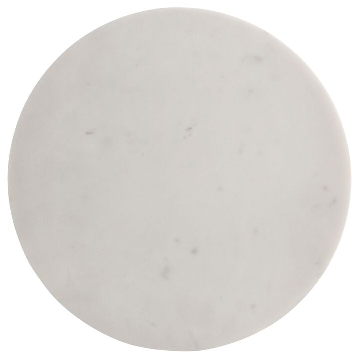 Drink Side Table, 11 Inch Round Marble, Spindle Pedestal Base, White, Gray - Benzara