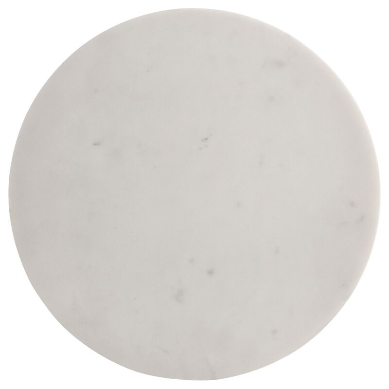 Drink Side Table, 11 Inch Round Marble, Spindle Pedestal Base, White, Gray - Benzara