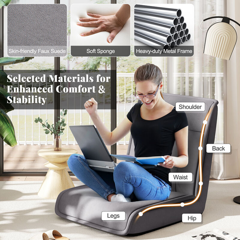Folding Floor Chair Convertible Lazy Chair with 14-Poistion Adjustable Backrest