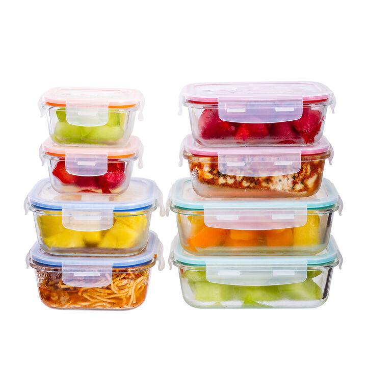 Lexi Home Durable 8 Piece Glass Meal Prep Food Containers with Snap Lock Lids