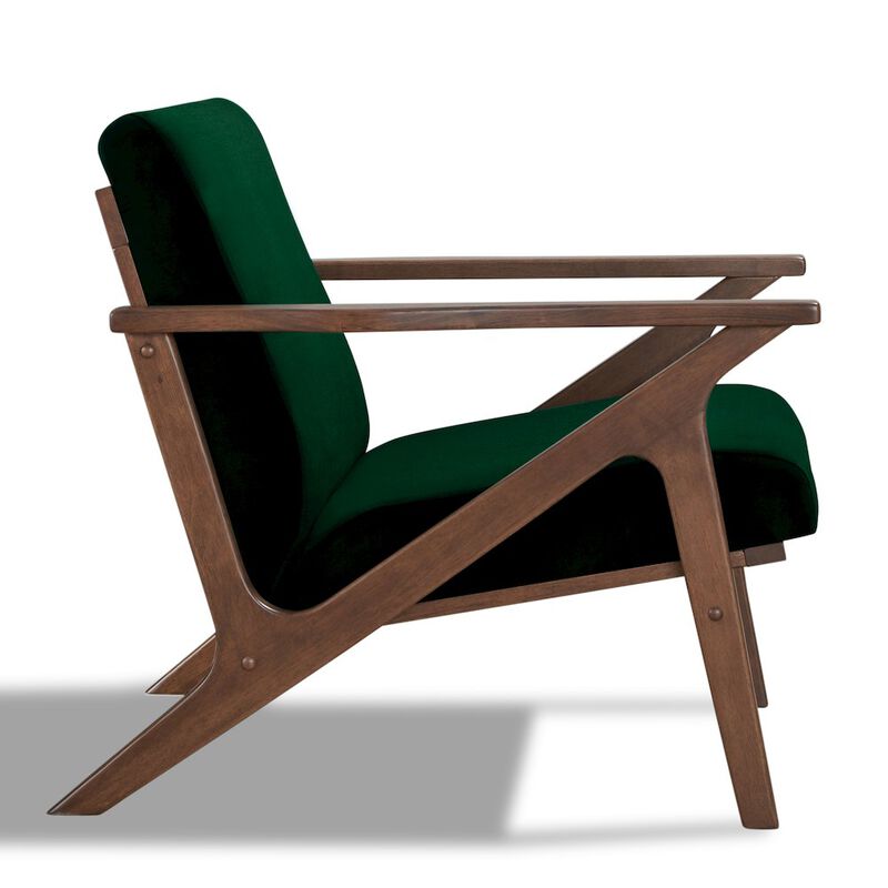 Omax Decor Zola Solid Wood and Velvet Upholstered Accent Armchair in Green