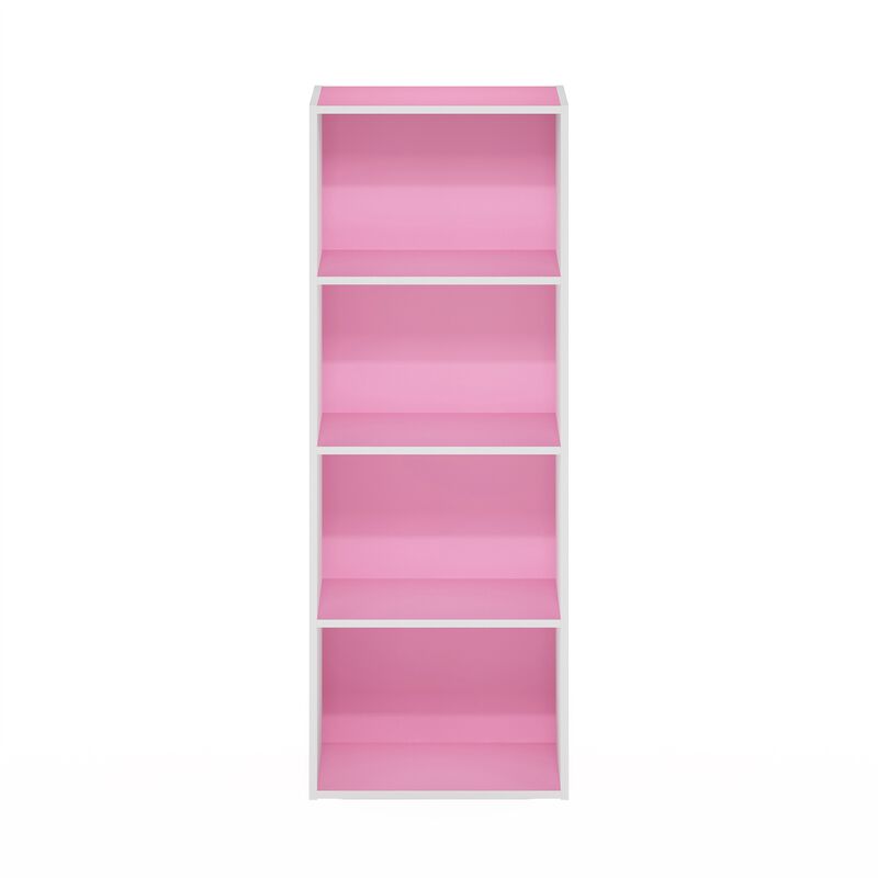 Furinno Luder Bookcase / Book / Storage, 4-Tier, Pink/White