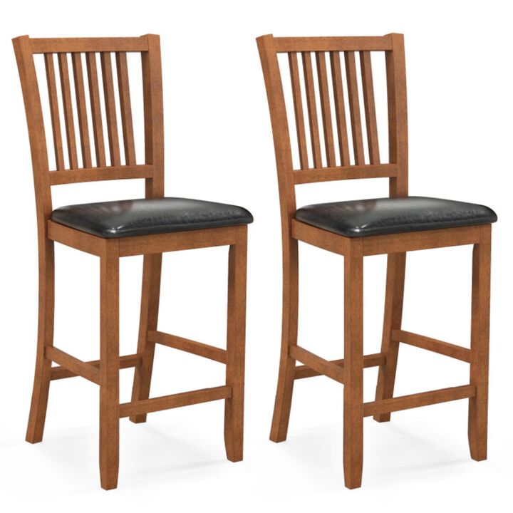 Hivvago 2-Piece Bar Chair Set Counter Height Bar Stool with Backrest-Walnut