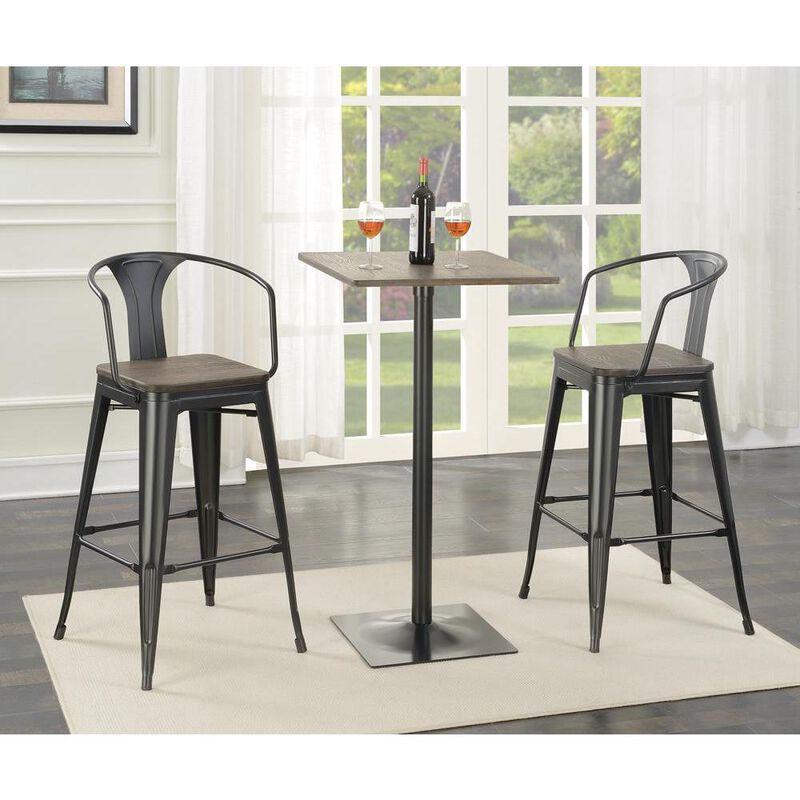 Cavalier Wooden Seat Bar Stools Dark Elm and Matte Black (Set of 2)