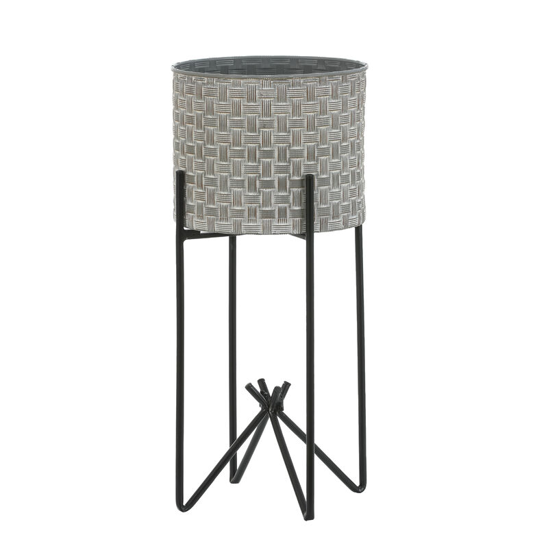 LuxenHome Set of 2 Gray and Black Metal Cachepot Planters with Stands