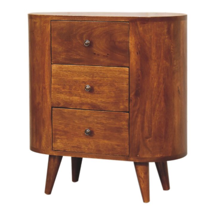Mini Chestnut  3 Drawer Solid Wood Cabinet