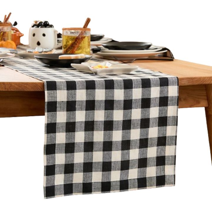 Solino Home 100% Pure Linen Table Runner 14 x 36 Inch | Morgan Check