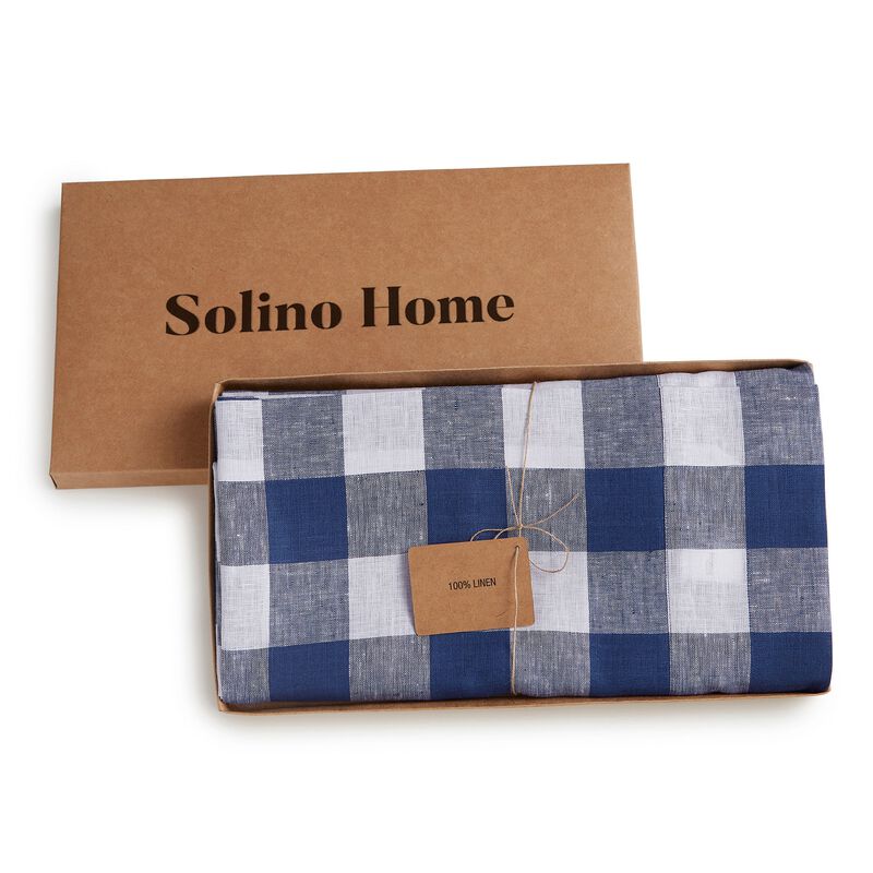 Solino Home 100% Pure Linen Tablecloth | Buffalo Check Dining Table Cloth