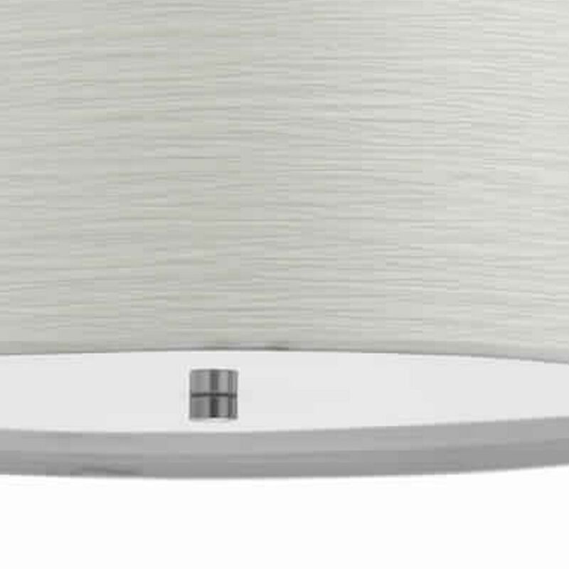 Drum Style Pendant Fixture with Fabric Shade and Brushed Details, White - Benzara