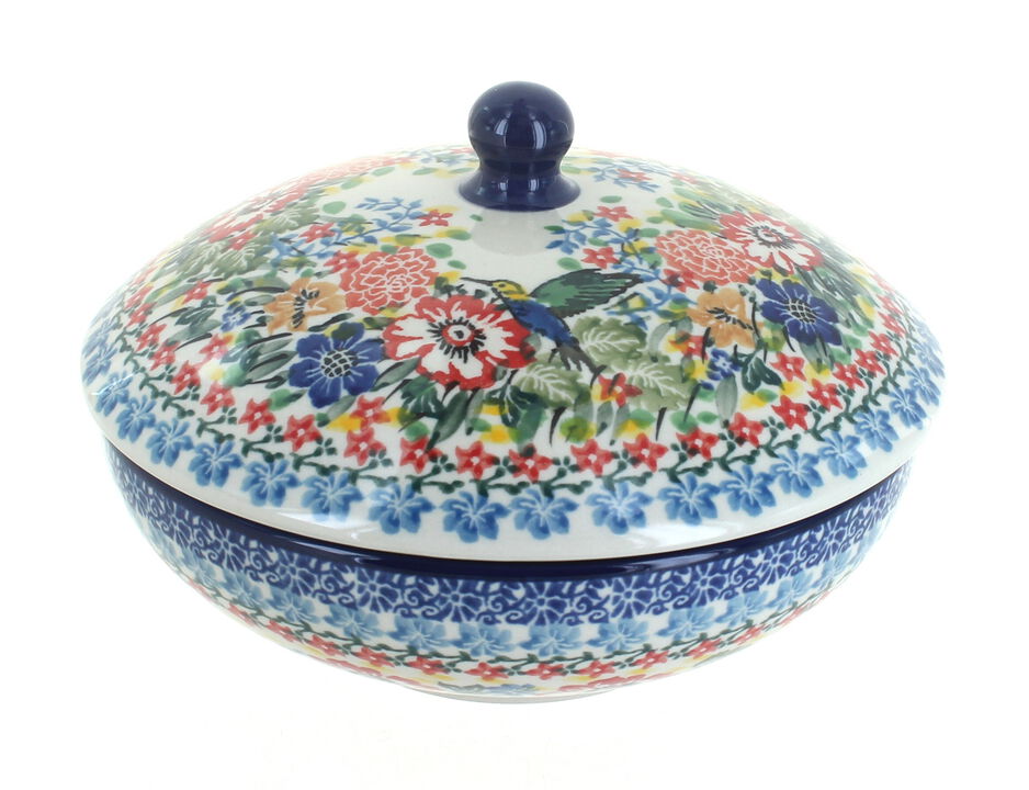 Blue Rose Polish Pottery Bluebird Covered Bowl