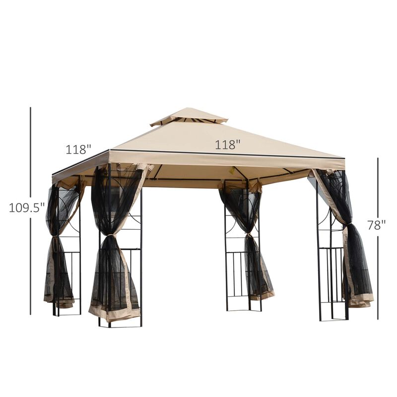 Multifunctional Gazebo: 10'x10' Patio Canopy with Netting & Storage Shelves