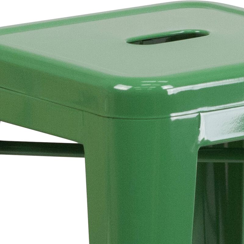 Flash Furniture Kai Commercial Grade 24" High Backless Green Metal Indoor-Outdoor Counter Height Stool with Square Seat
