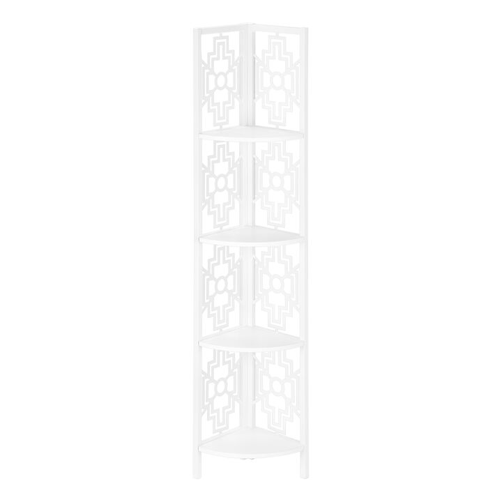 Monarch Specialties I 3623 Bookshelf, Bookcase, Etagere, Corner, 4 Tier, 62"H, Office, Bedroom, Metal, Laminate, White, Transitional