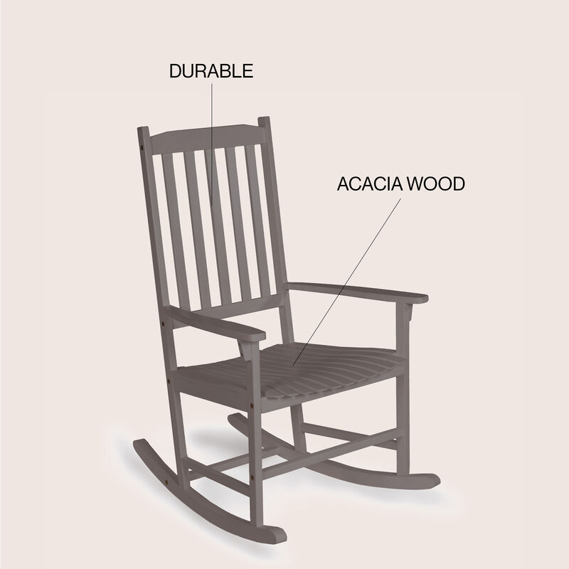 Seagrove Farmhouse Classic Slat-Back Acacia Wood Outdoor Rocking Chair