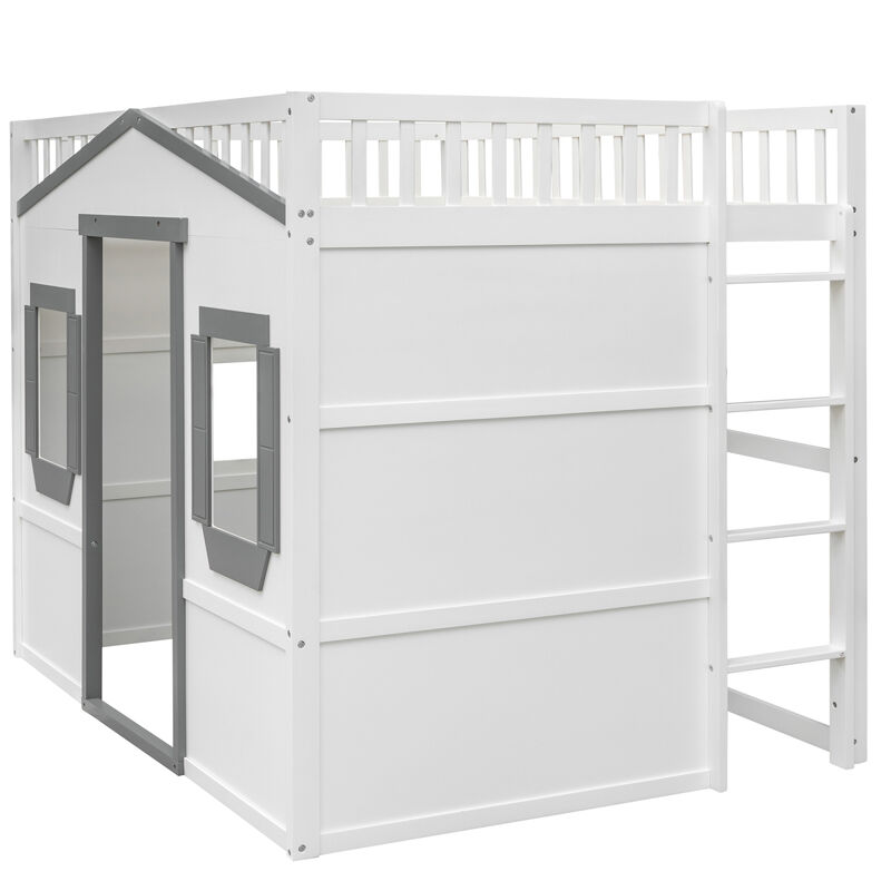 Full Size House Loft Bed With Ladder And Frame