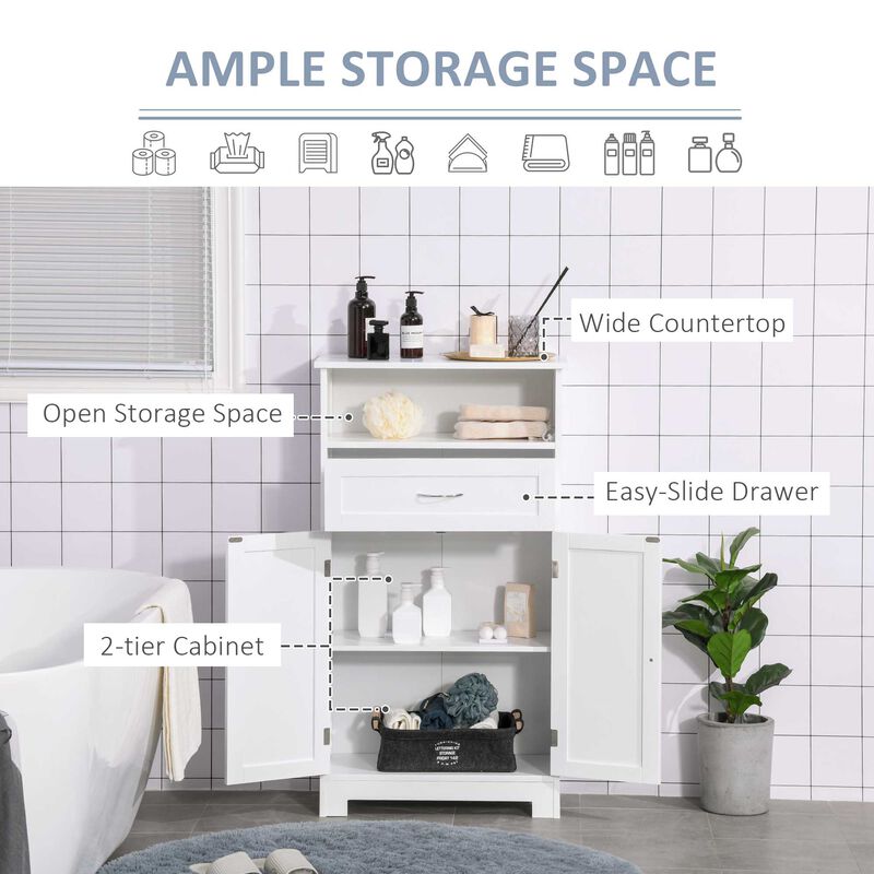 White Bathroom Vanity: Small Freestanding Medicine Cabinet with Adjustable Shelf