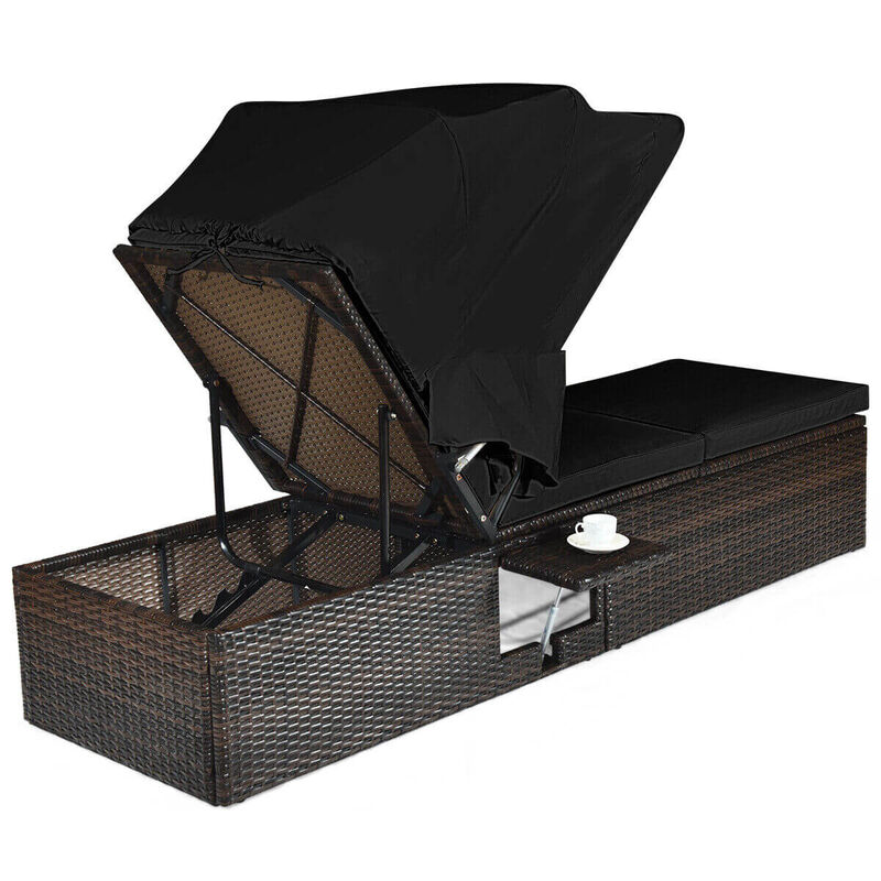 Outdoor Adjustable Cushioned Chaise Lounge Chair with Folding Canopy