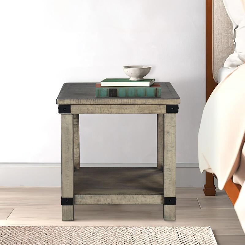 Farmhouse Style End Table with X Shaped Sides and Open Bottom Shelf, Gray-Benzara