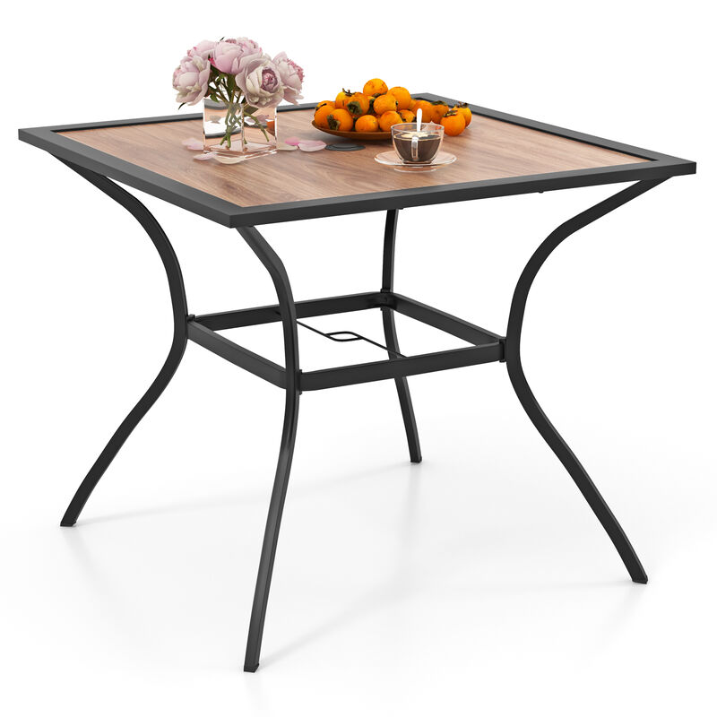Patio Dining Table for 4 – Square Bistro Table with Umbrella Hole for Outdoor Use