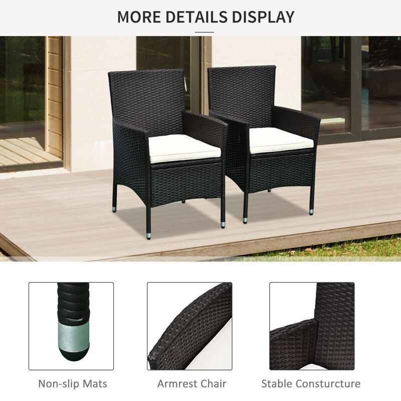 2PC Patio Rattan Wicker Dining Armrest Chairs Furniture W/ Cushions