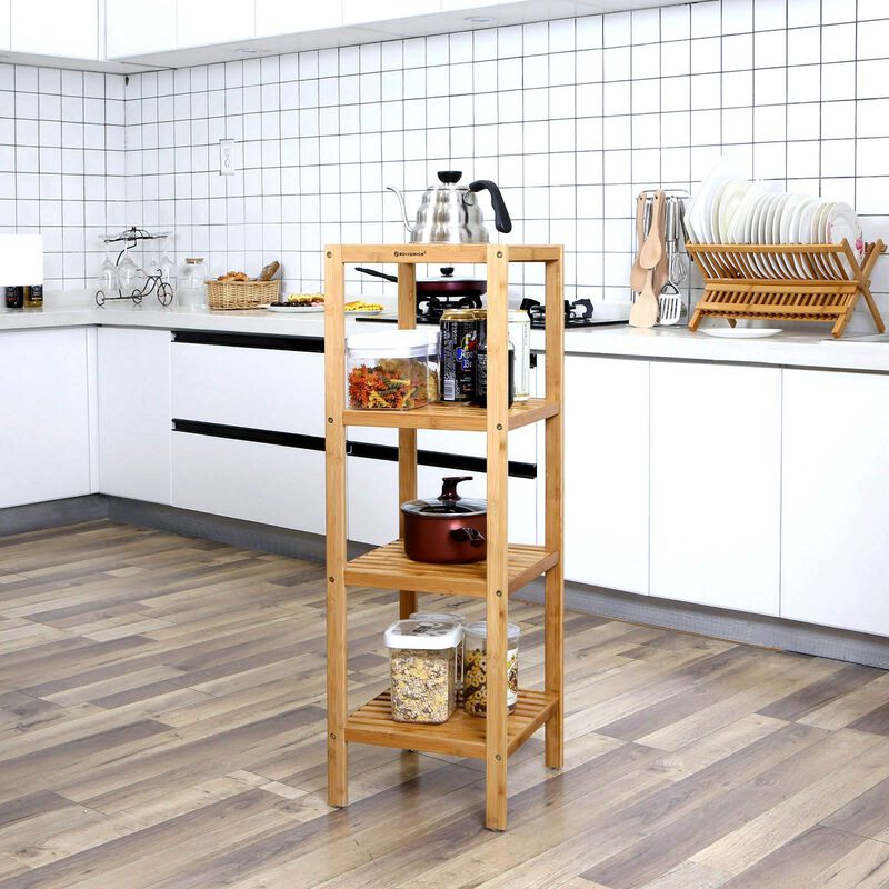 Stylish 4-Tier Bamboo Storage Rack for Bathroom Shelving