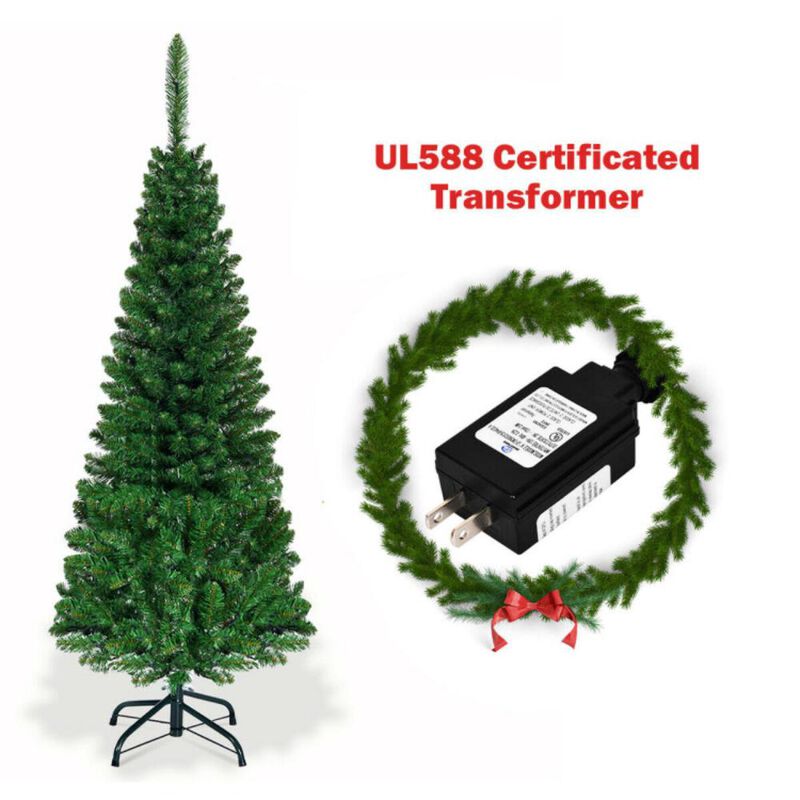 Hivvago 4.5/6.5/7.5 Feet Prelit Pencil Christmas Tree with 250 LED Lights