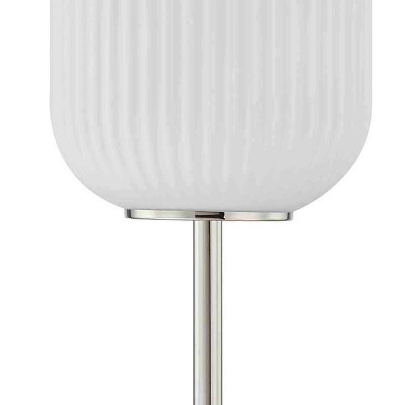 Aimy 27 Inch Table Lamp, LED Glass Shade, Metal, Chrome and White Finish-Benzara