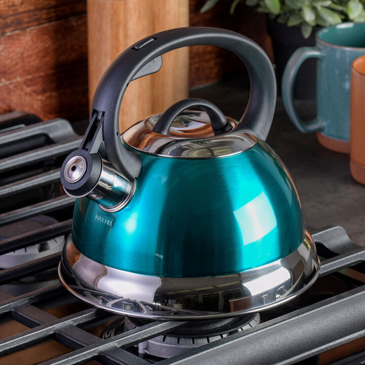 Mr. Coffee Flintshire 1.75 Quart Whistling Stovetop Tea Kettle in Turquoise