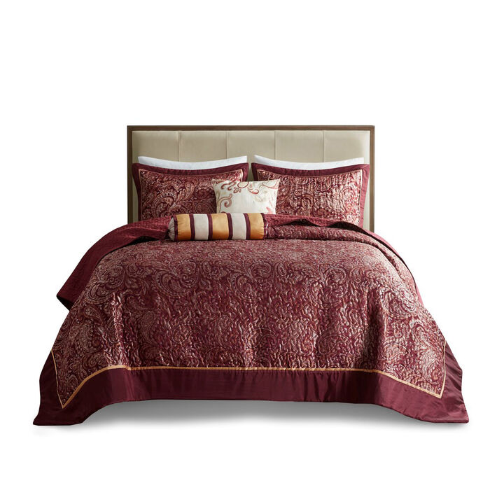 Gracie Mills Thornton 5-Piece Reversible Jacquard Bedspread Set with Throw Pillows