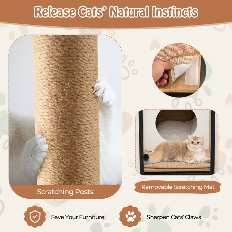Cat Furniture End Table with Cat House and Scratching Post – Stylish Pet Furniture