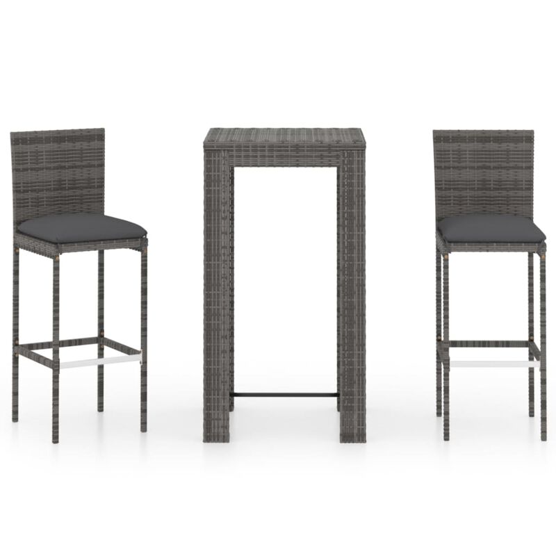 vidaXL 3 Piece Outdoor Bar Set with Cushions Poly Rattan Gray