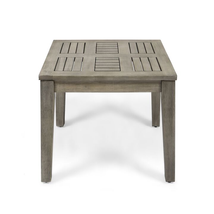 Bops Outdoor Square Side Table, 20 Inch Gray Weather-Resistant Wood - Benzara
