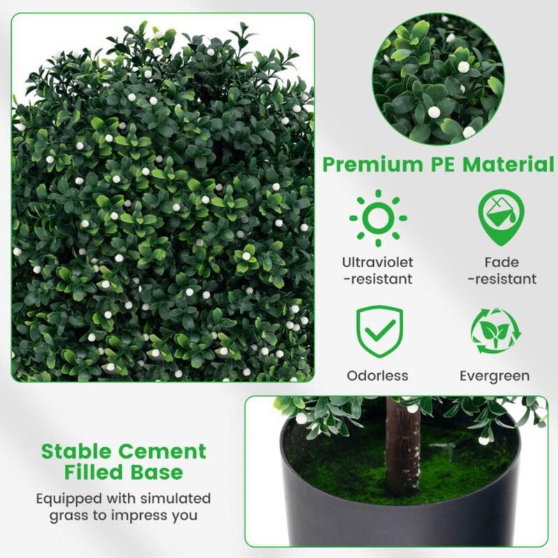 Hivvago Artificial Boxwood Topiary Ball Tree Faux Bushes Ball Plants with UV Rated Leaves