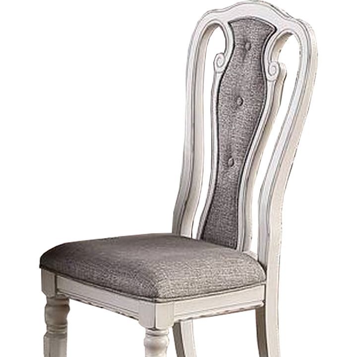 Dining Chair with Button Tufted Backrest, Padded Seat, Set of 2, White and Gray-Benzara