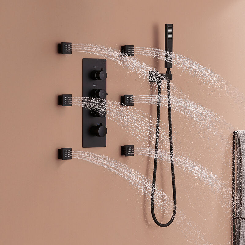Mondawe 3 Functions Ceiling Mounted Thermostatic Shower System with 6 Body Jets and Rough-in Valve in Chrome