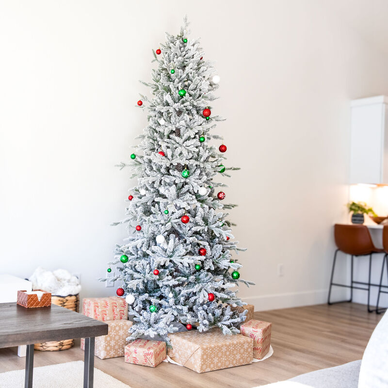 Sunnydaze Slim and Stately Artificial Christmas Tree - 8 ft - Flocked