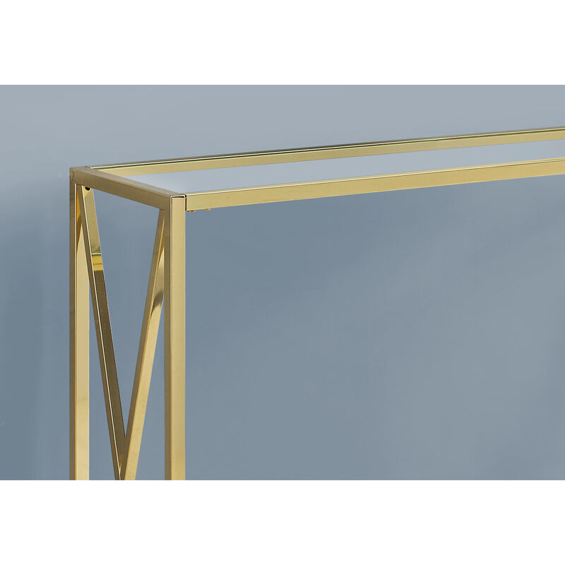 Monarch Specialties I 3446 Accent Table, Console, Entryway, Narrow, Sofa, Living Room, Bedroom, Metal, Tempered Glass, Gold, Clear, Contemporary, Modern