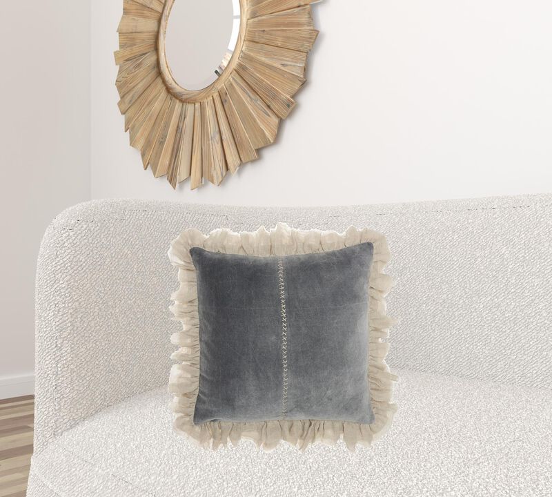 Hivvago Wide Tasseled Marble Steel Blue Throw Pillow