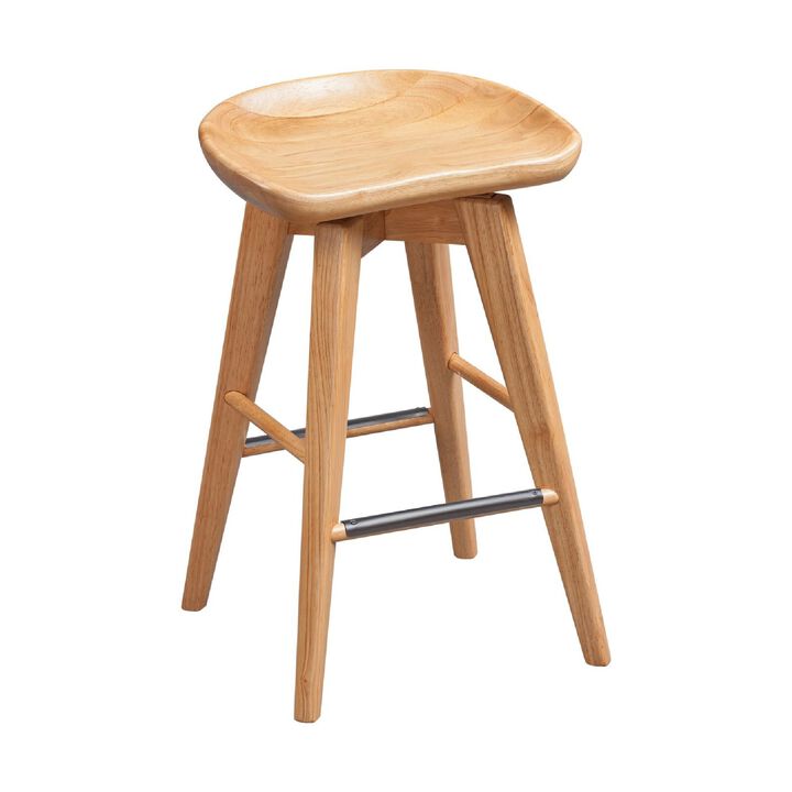 Esme 24 Inch Swivel Counter Stool with Contour Seat, Wood, Natural Brown-Benzara