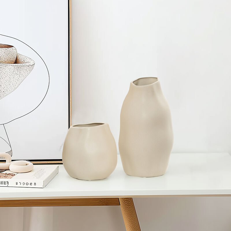 LuxenHome Ivory White Ceramic Modern Round Vase