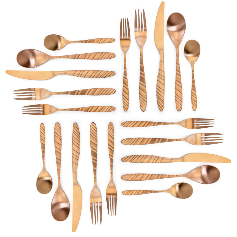 MegaChef La Vague 20 Piece Flatware Utensil Set, Stainless Steel Silverware Metal Service for 4 in Matte Rose Gold